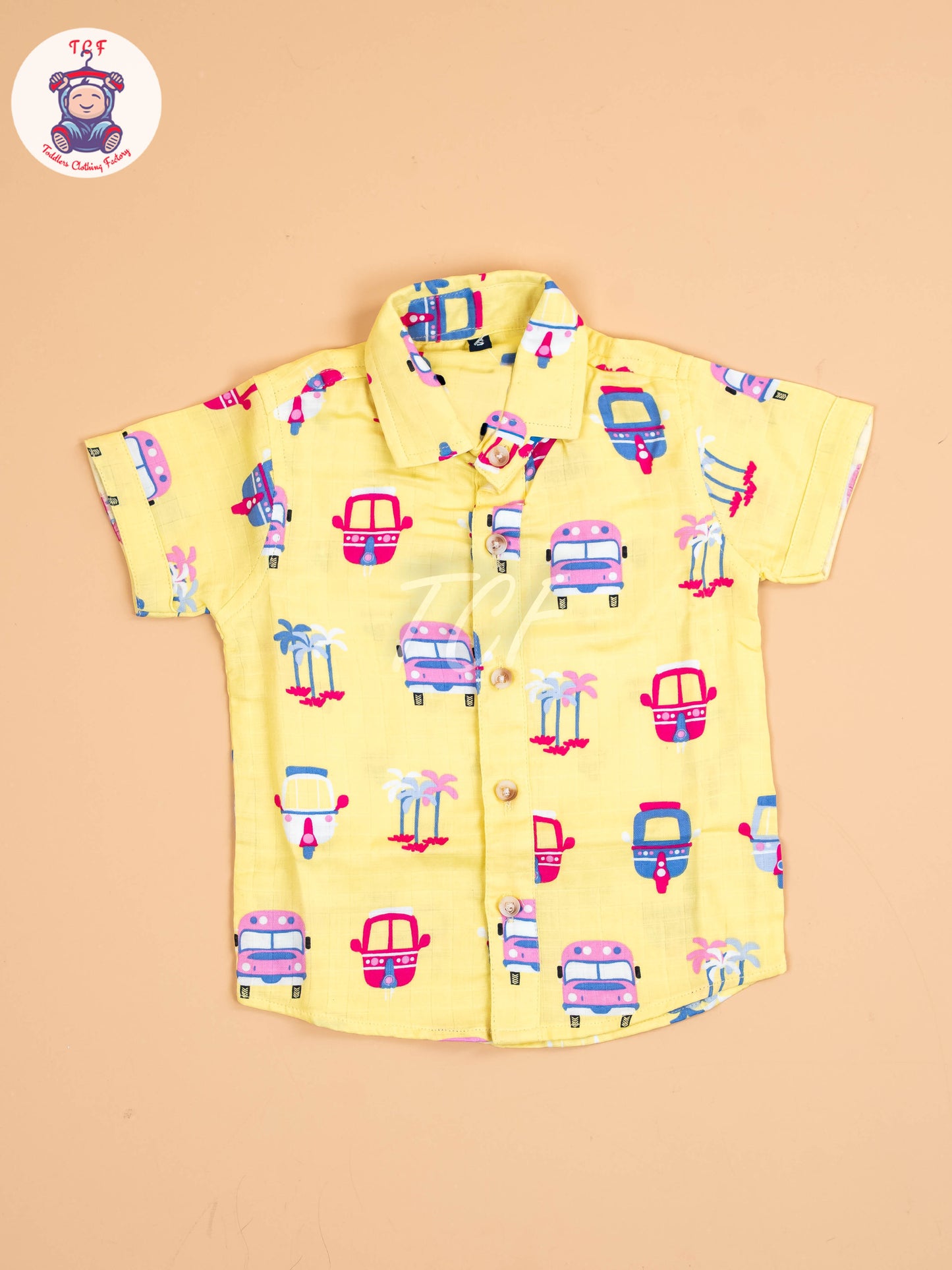 Yellow Floral Printed - Boys Cotton Shirt