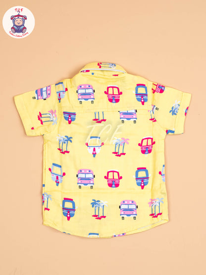 Yellow Floral Printed - Boys Cotton Shirt