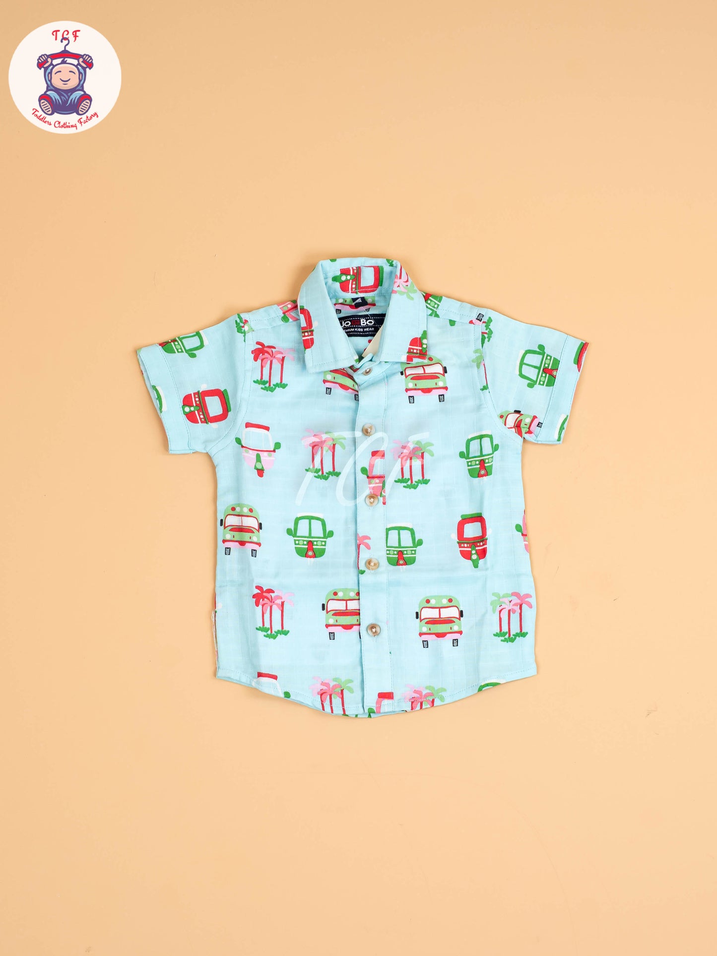 Light Blue Floral Printed - Boys Cotton Shirt