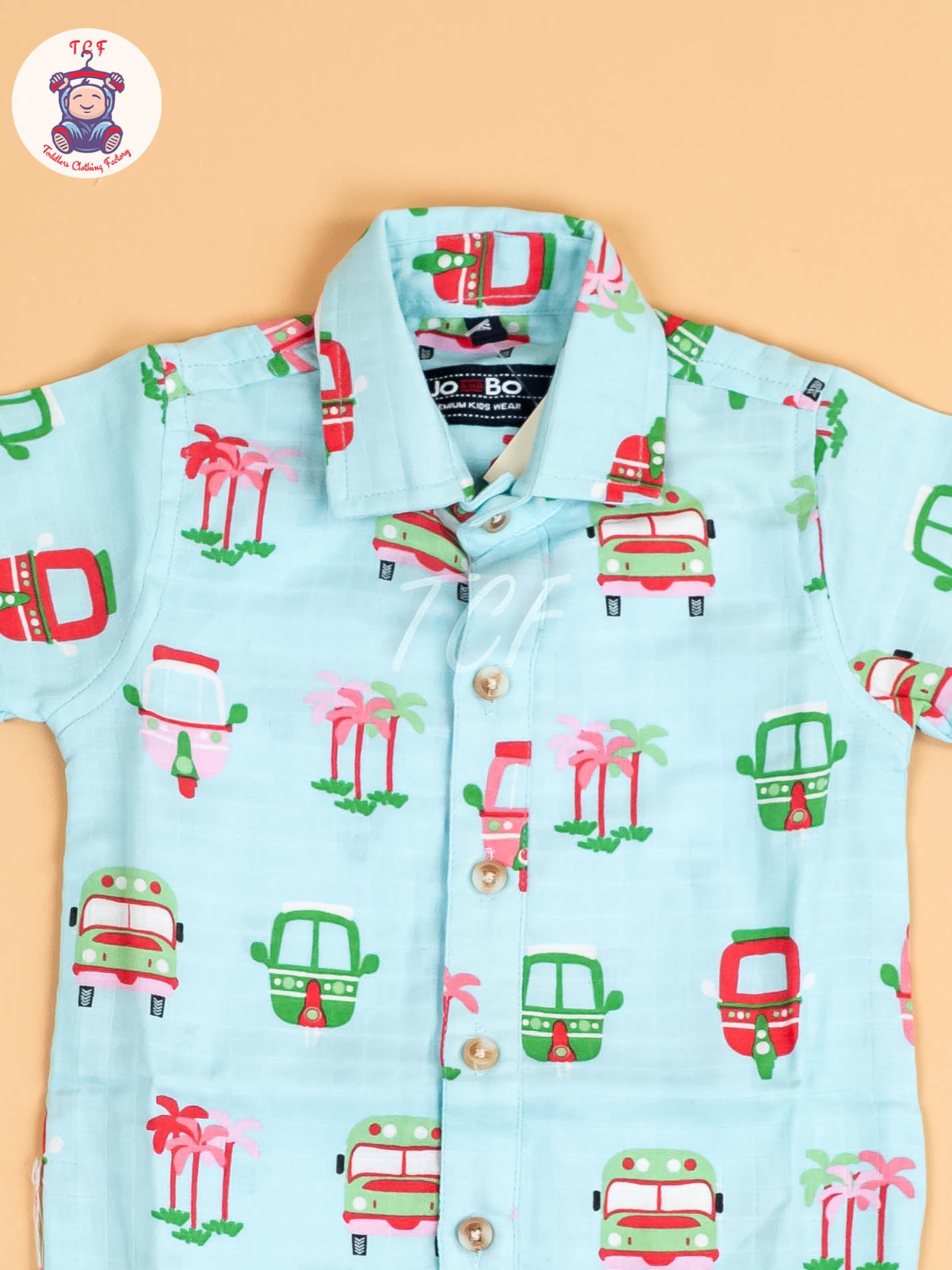 Light Blue Floral Printed - Boys Cotton Shirt