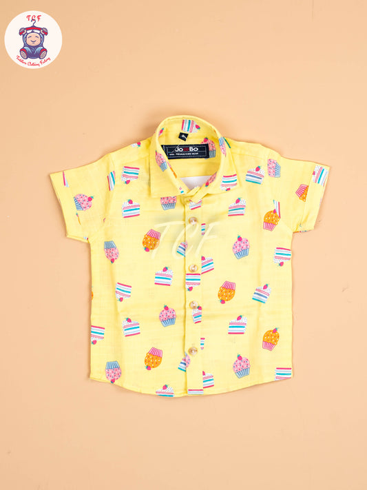 Yellow Floral Printed - Boys Cotton Shirt