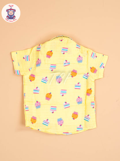 Yellow Floral Printed - Boys Cotton Shirt