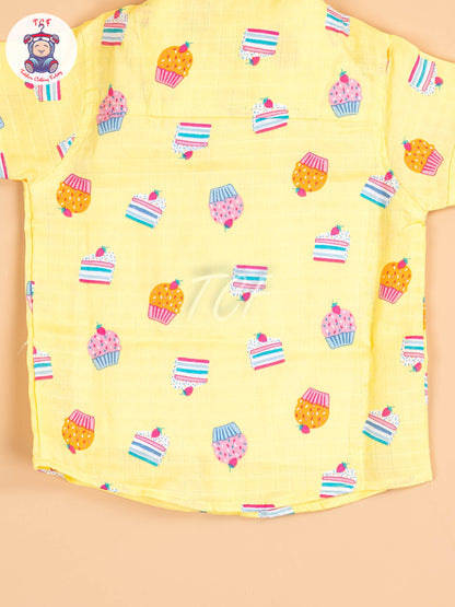 Yellow Floral Printed - Boys Cotton Shirt