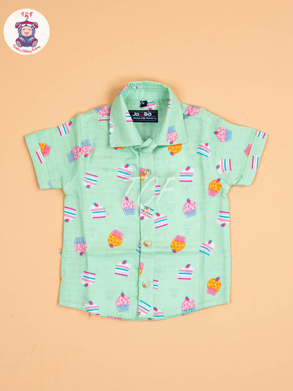 Green Floral Printed - Boys Cotton Shirt