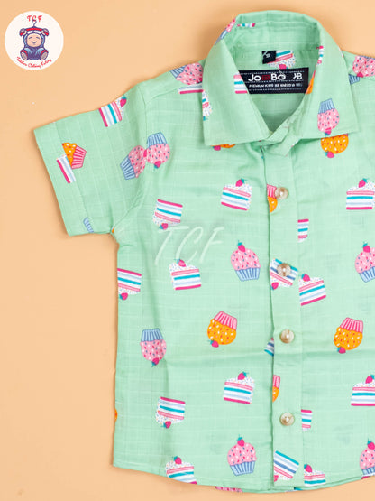 Green Floral Printed - Boys Cotton Shirt