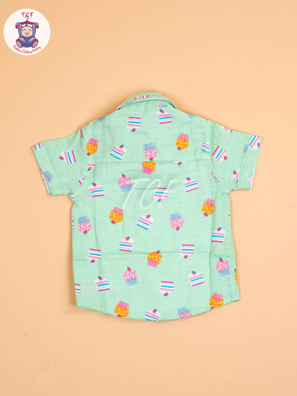 Green Floral Printed - Boys Cotton Shirt