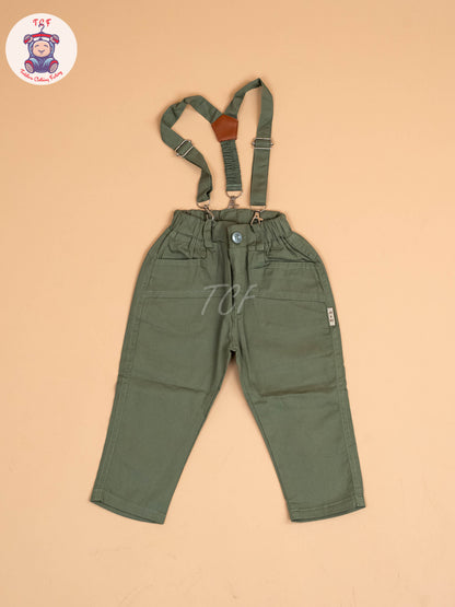 Cream & Light Green - Full Sleeves T-Shirts & Pant With Suspender Set