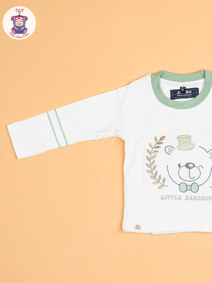 White & Brown - Full Sleeves T-Shirts & Pant With Suspender Set