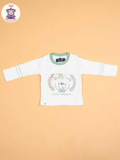 White & Brown - Full Sleeves T-Shirts & Pant With Suspender Set