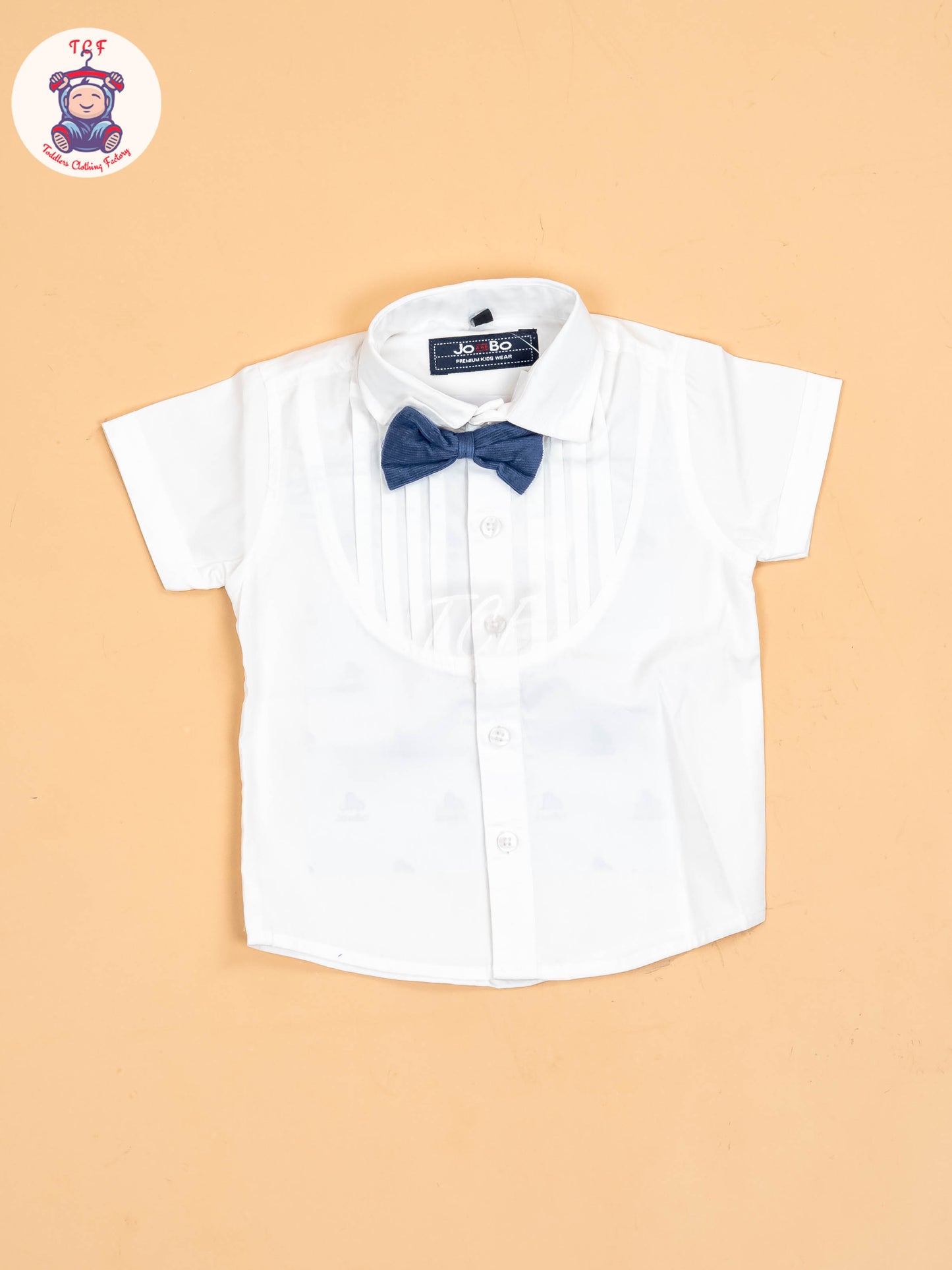 White & Blue - Half Sleeves Shirts & Shorts Set With Suspender & Bow