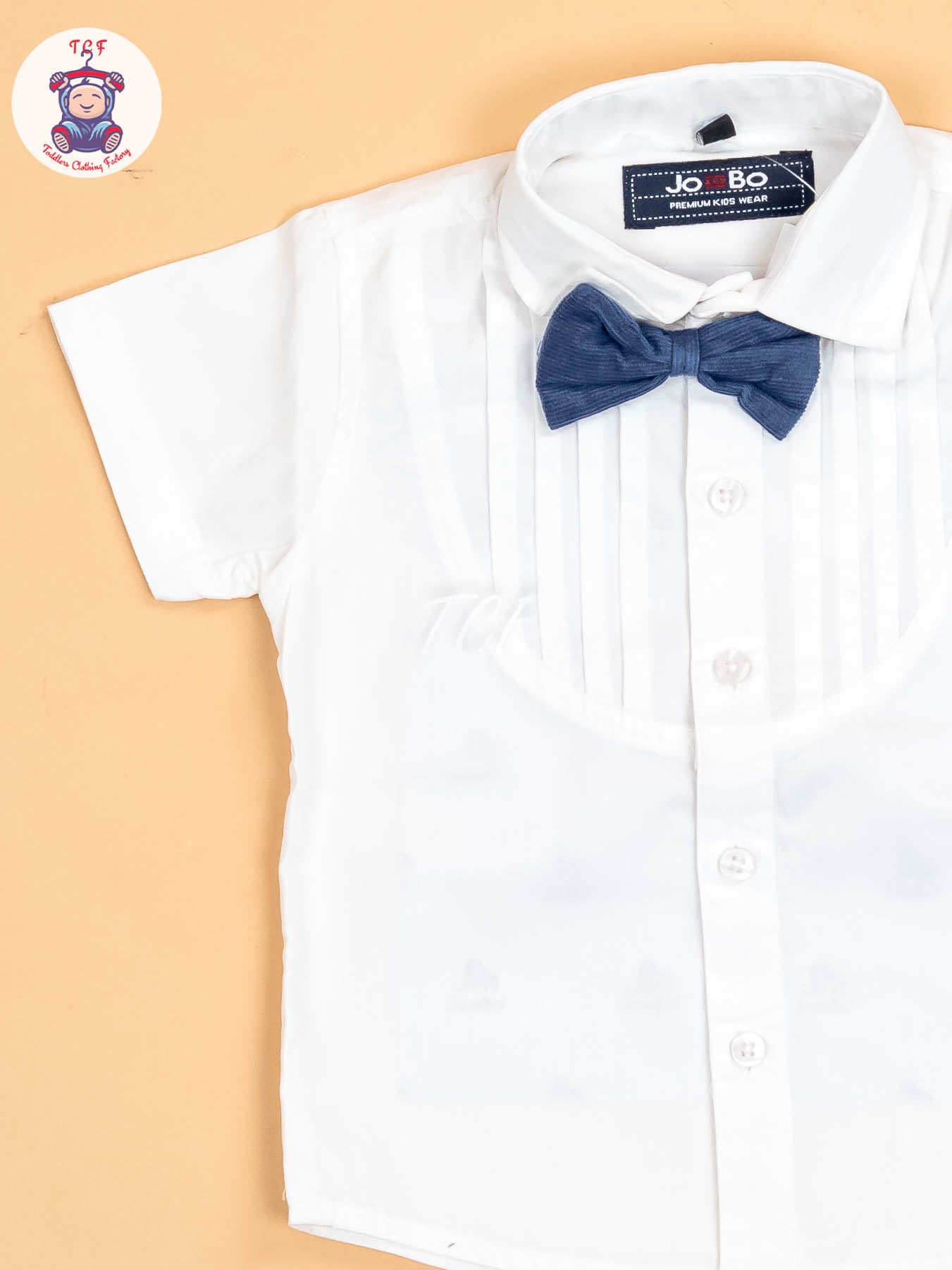 White & Blue - Half Sleeves Shirts & Shorts Set With Suspender & Bow