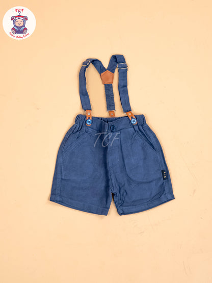 White & Blue - Half Sleeves Shirts & Shorts Set With Suspender & Bow