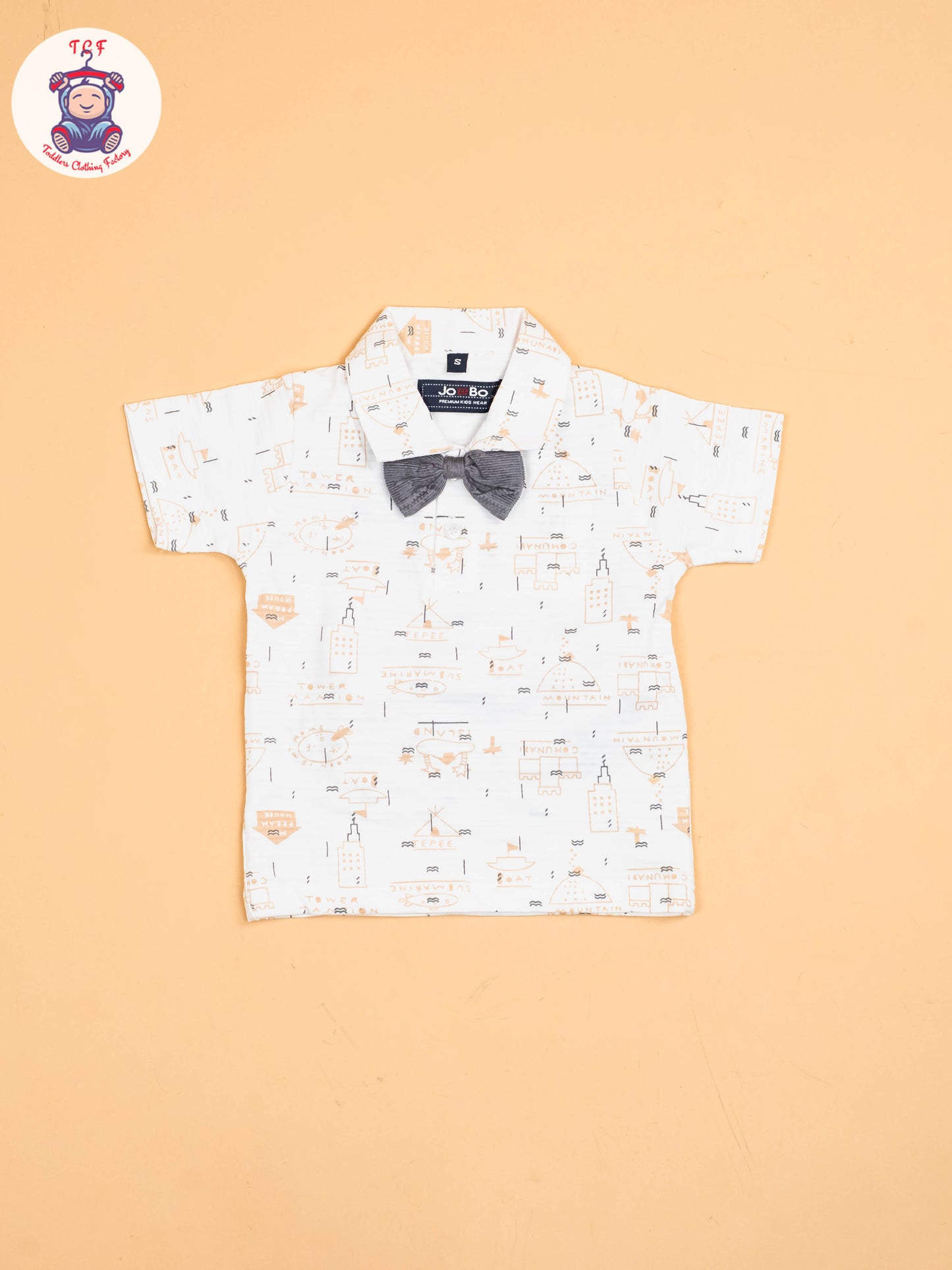 White & Grey -  Half Sleeves Shirts & Shorts Set With Suspender & Bow