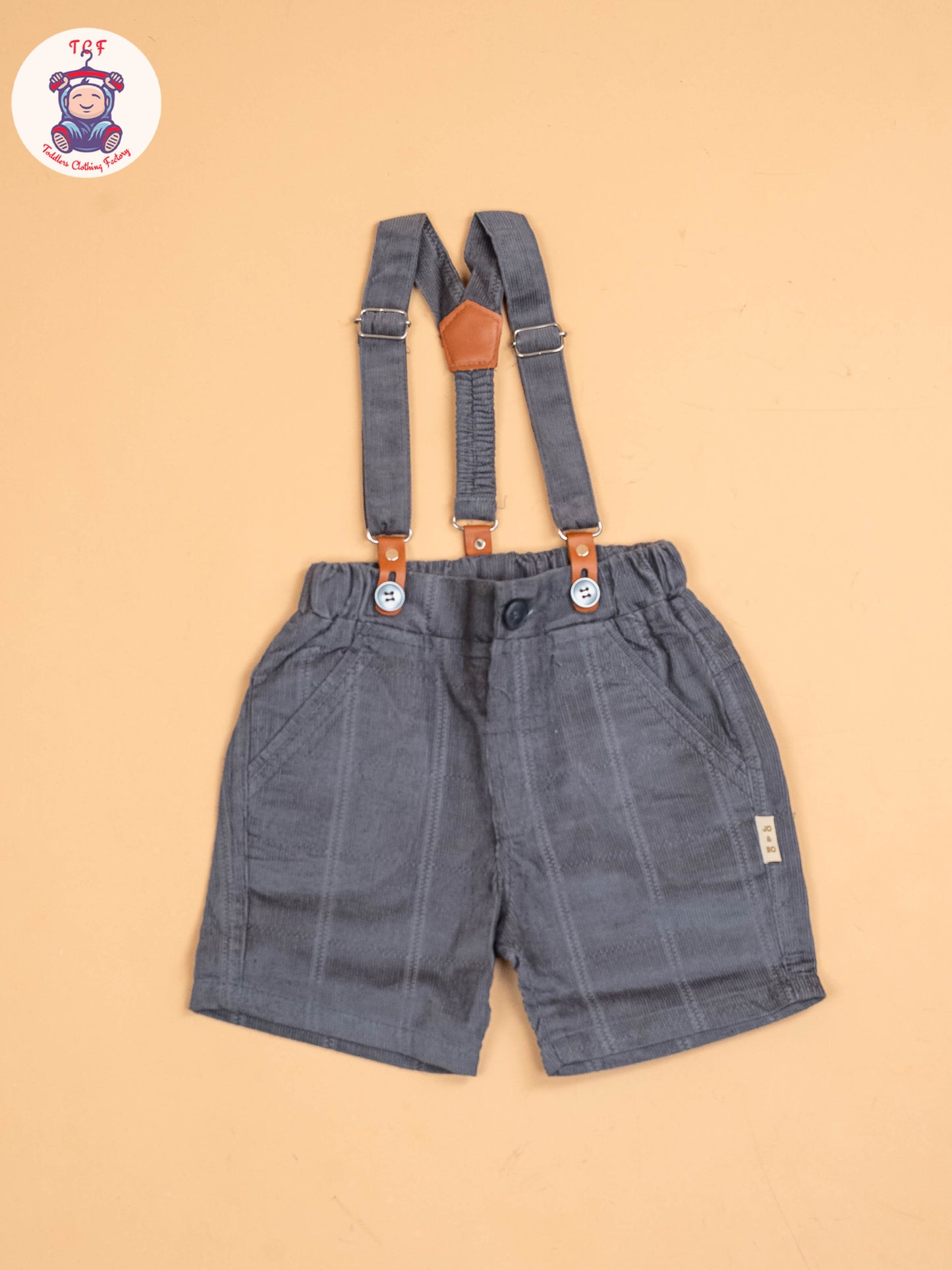 White & Grey -  Half Sleeves Shirts & Shorts Set With Suspender & Bow