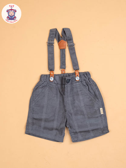 White & Grey -  Half Sleeves Shirts & Shorts Set With Suspender & Bow
