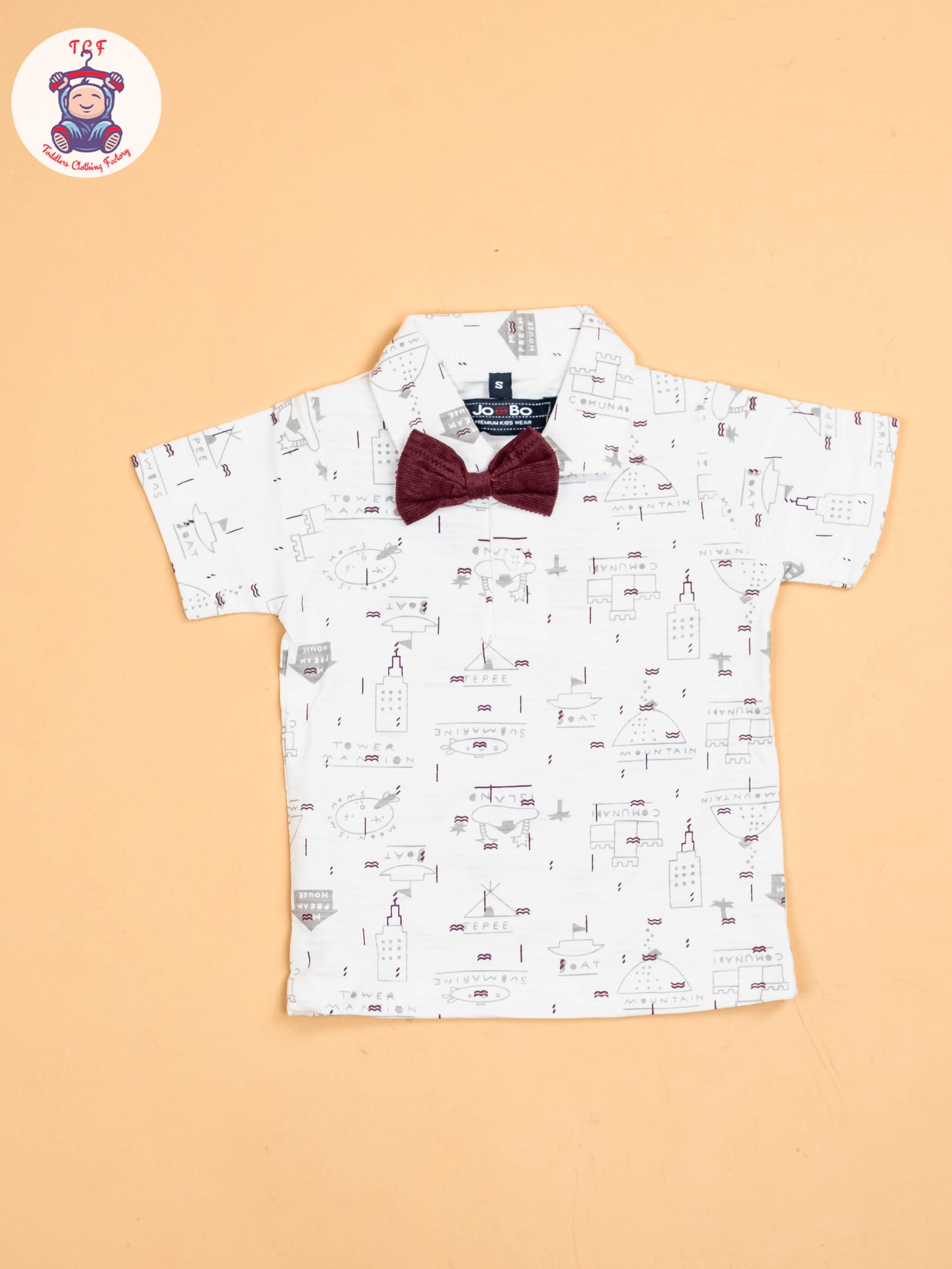 White & Maroon - Half Sleeves Shirts & Shorts Set With Suspender & Bow