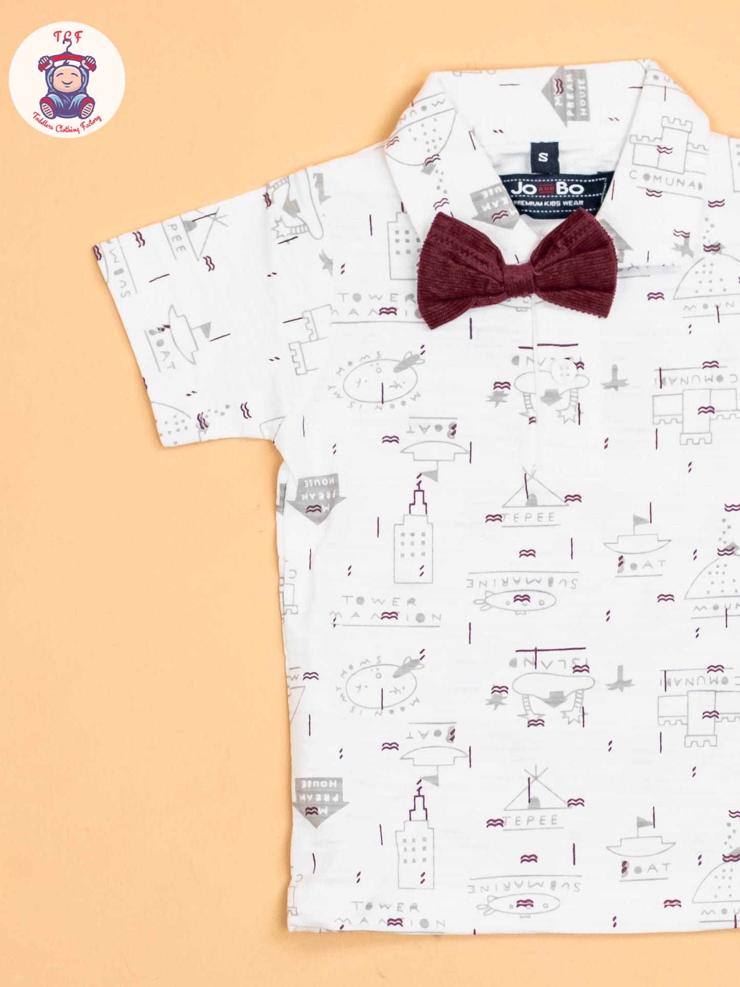 White & Maroon - Half Sleeves Shirts & Shorts Set With Suspender & Bow