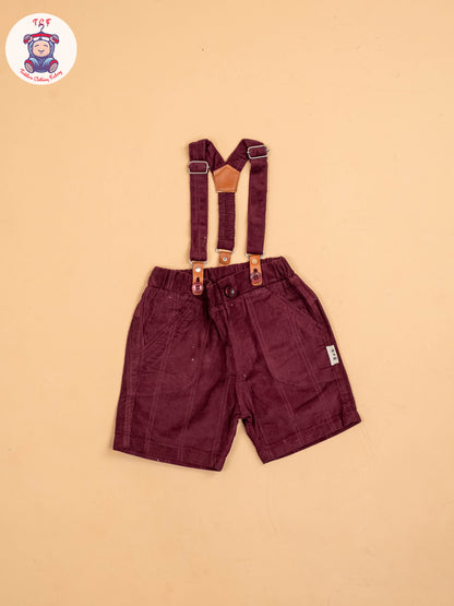 White & Maroon - Half Sleeves Shirts & Shorts Set With Suspender & Bow