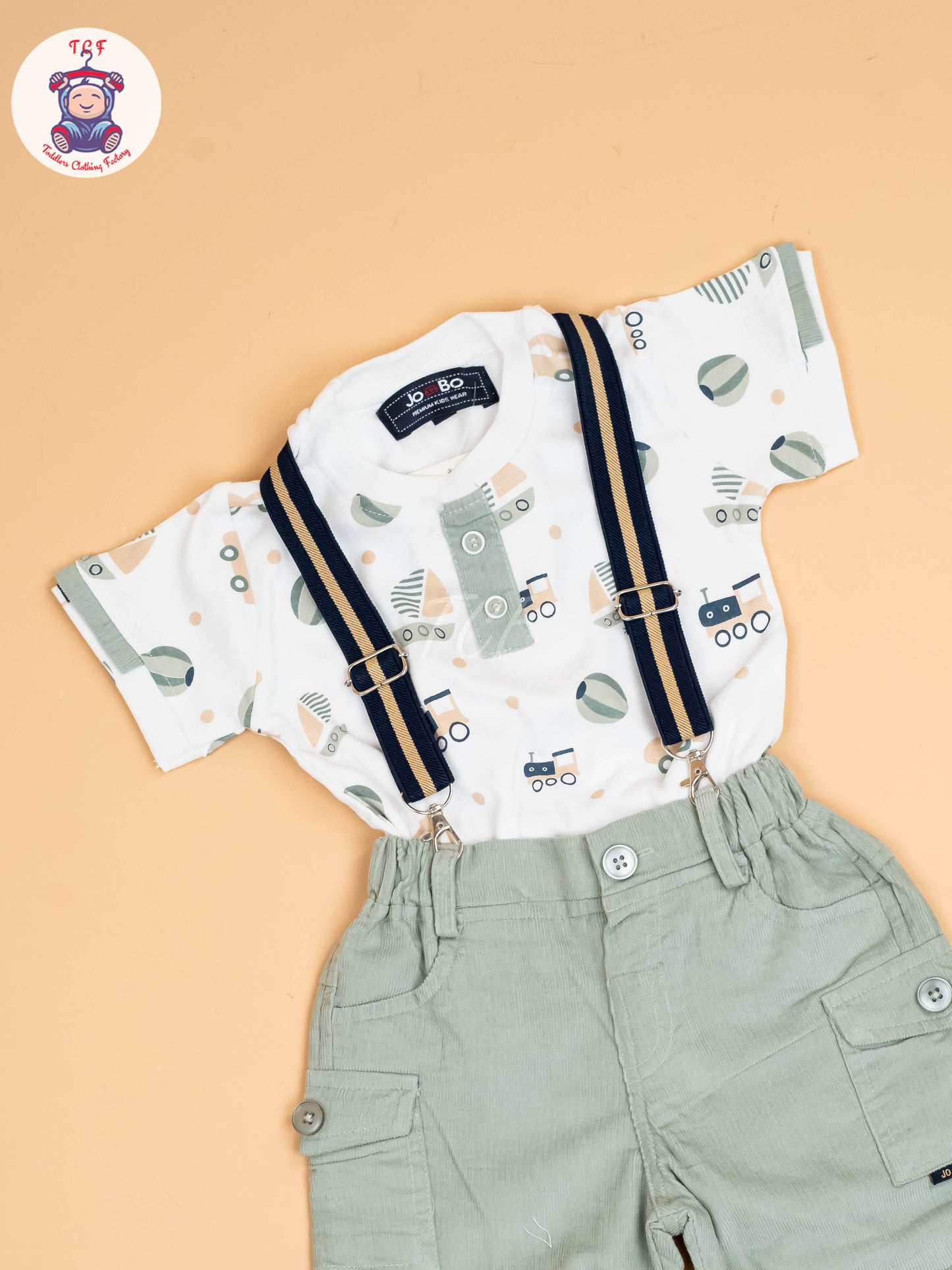 White & Grey -  Half Sleeves T-Shirts & Shorts Set With Suspender Sets