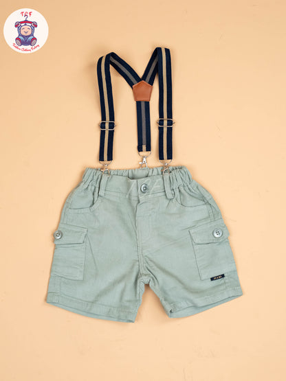 White & Grey -  Half Sleeves T-Shirts & Shorts Set With Suspender Sets