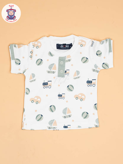 White & Grey -  Half Sleeves T-Shirts & Shorts Set With Suspender Sets