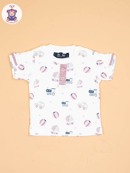 White & Light Pink - Half Sleeves Shirts & Shorts Set With Suspender & Bow