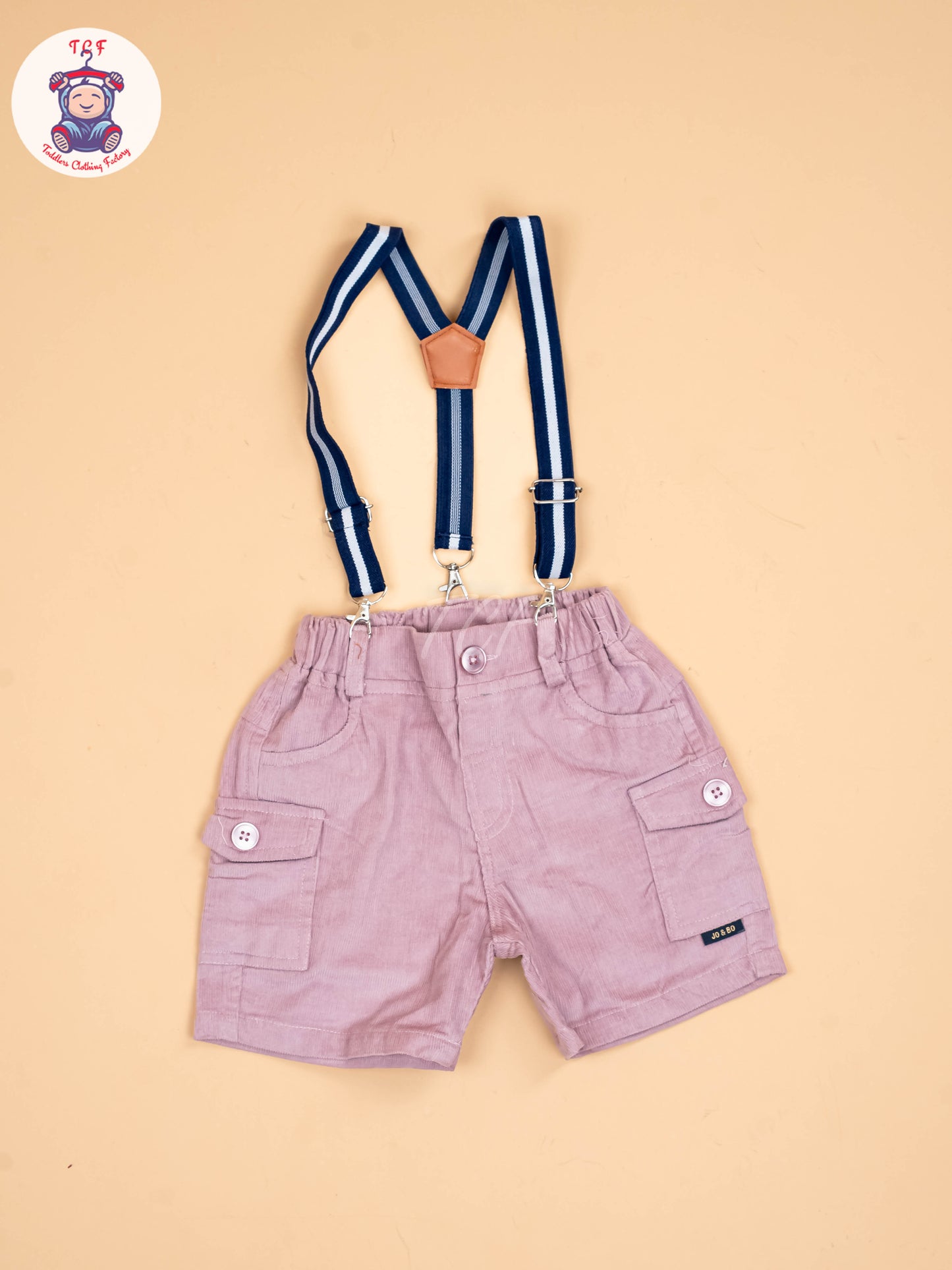 White & Light Pink - Half Sleeves Shirts & Shorts Set With Suspender & Bow