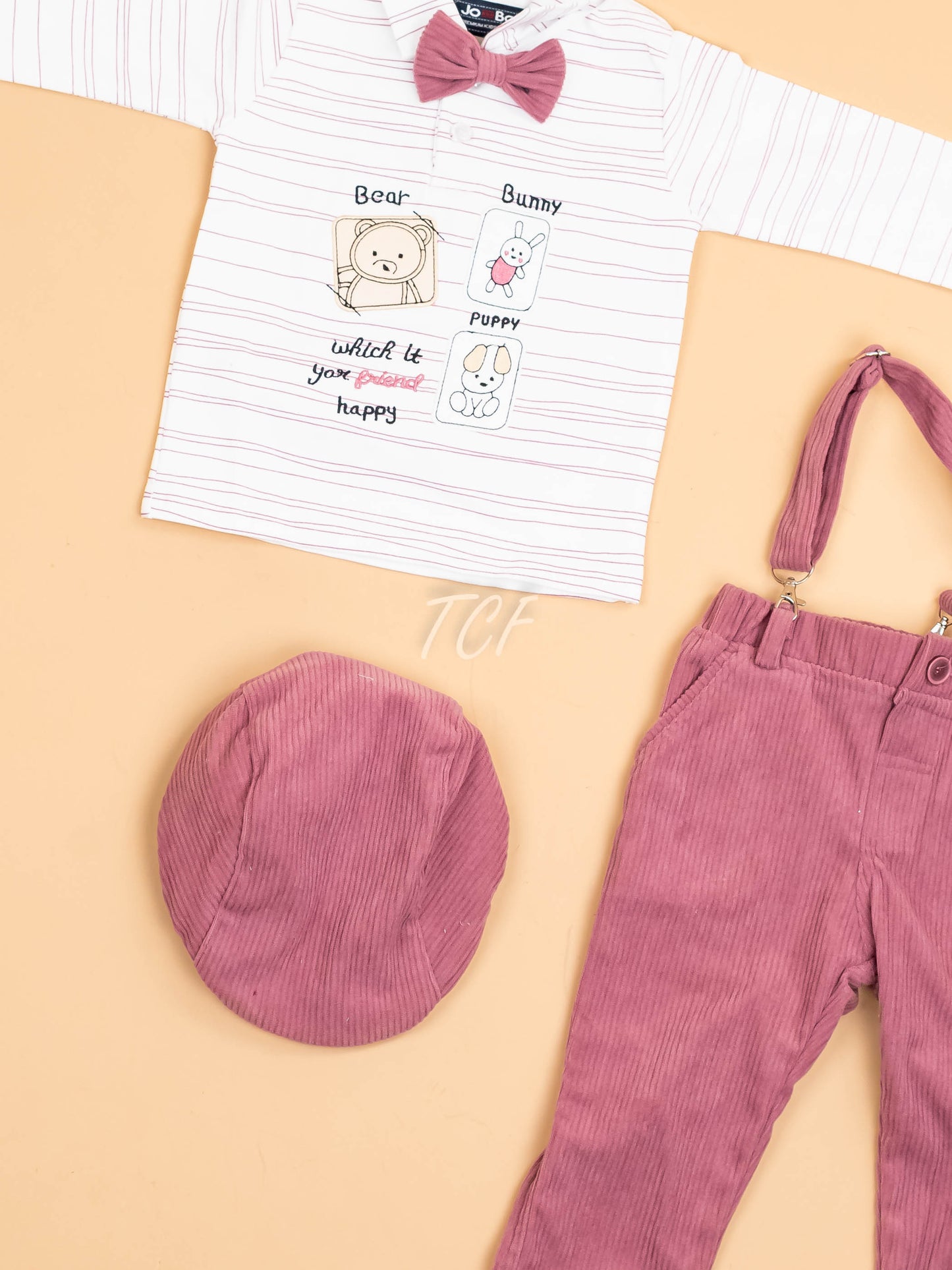 White & Pink -Full Sleeves Shirts & Pants With Suspender & Bow
