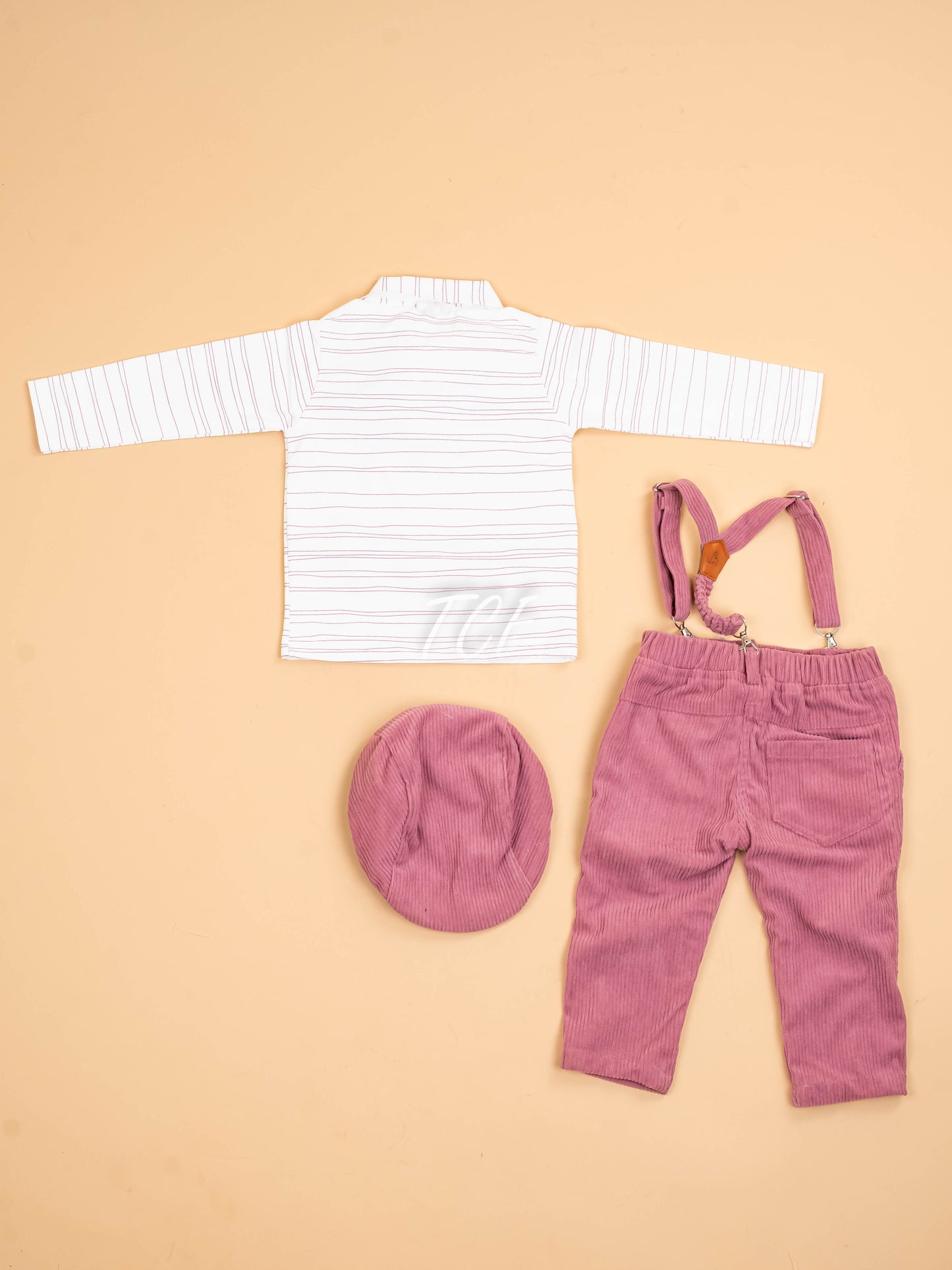 White & Pink -Full Sleeves Shirts & Pants With Suspender & Bow