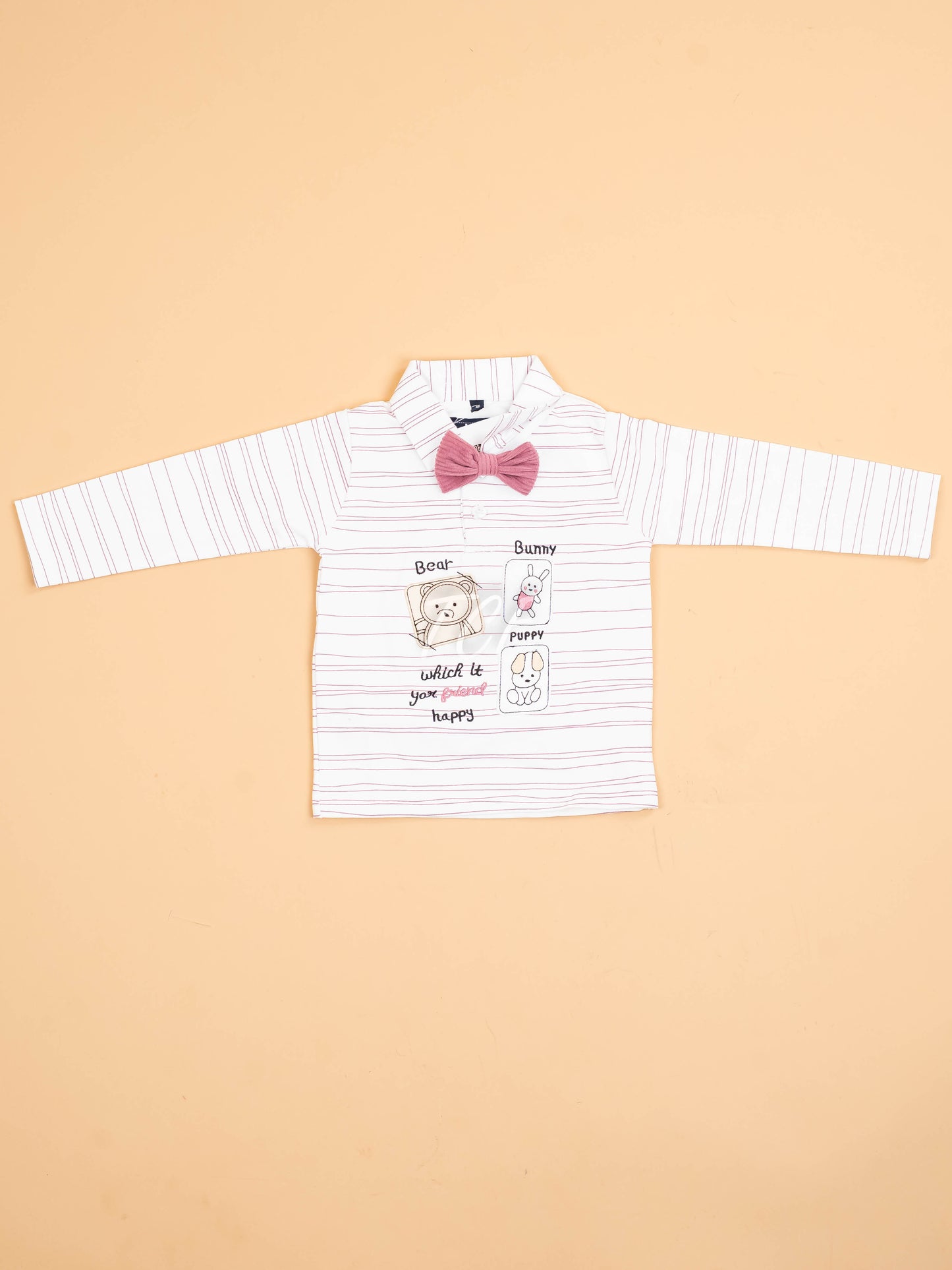 White & Pink -Full Sleeves Shirts & Pants With Suspender & Bow