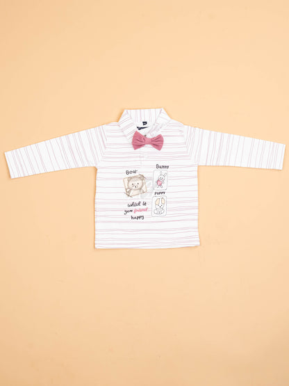 White & Pink -Full Sleeves Shirts & Pants With Suspender & Bow
