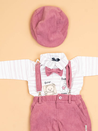 White & Pink -Full Sleeves Shirts & Pants With Suspender & Bow