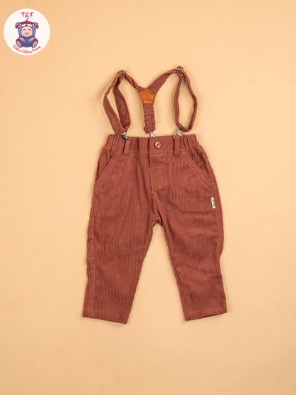 White & Brown-Full Sleeves Shirts & Pants With Suspender & Bow