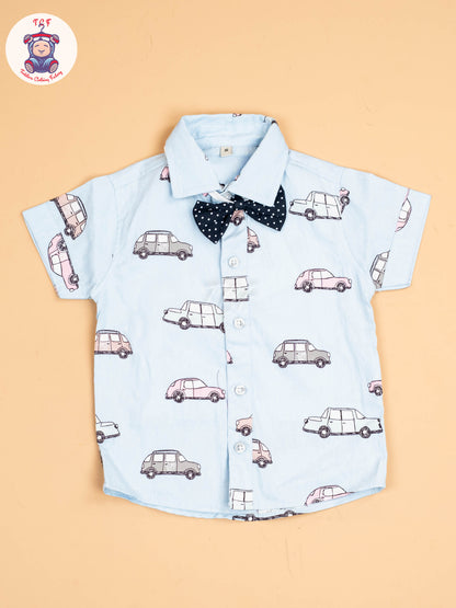 Sky Blue & Denim - Half Sleeves Shirts & Shorts Set With Suspender Sets