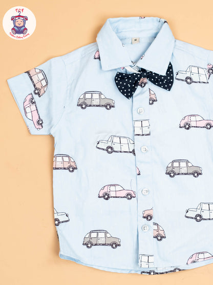Sky Blue & Denim - Half Sleeves Shirts & Shorts Set With Suspender Sets