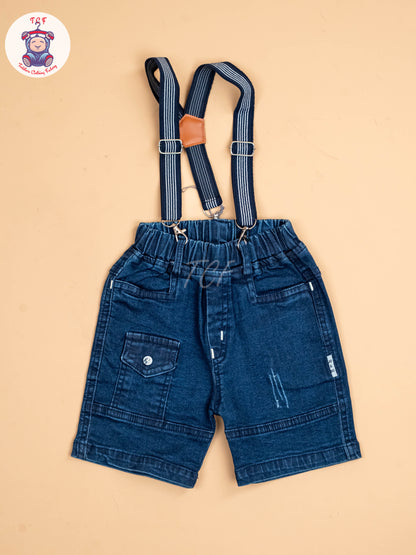 Sky Blue & Denim - Half Sleeves Shirts & Shorts Set With Suspender Sets