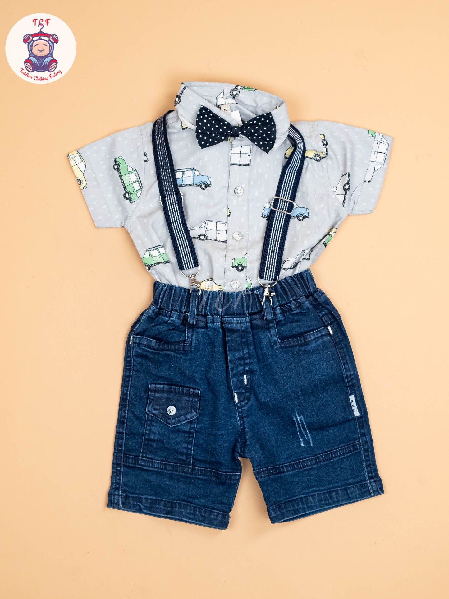 Sky Blue & Denim - Half Sleeves Shirts & Shorts Set With Suspender Sets