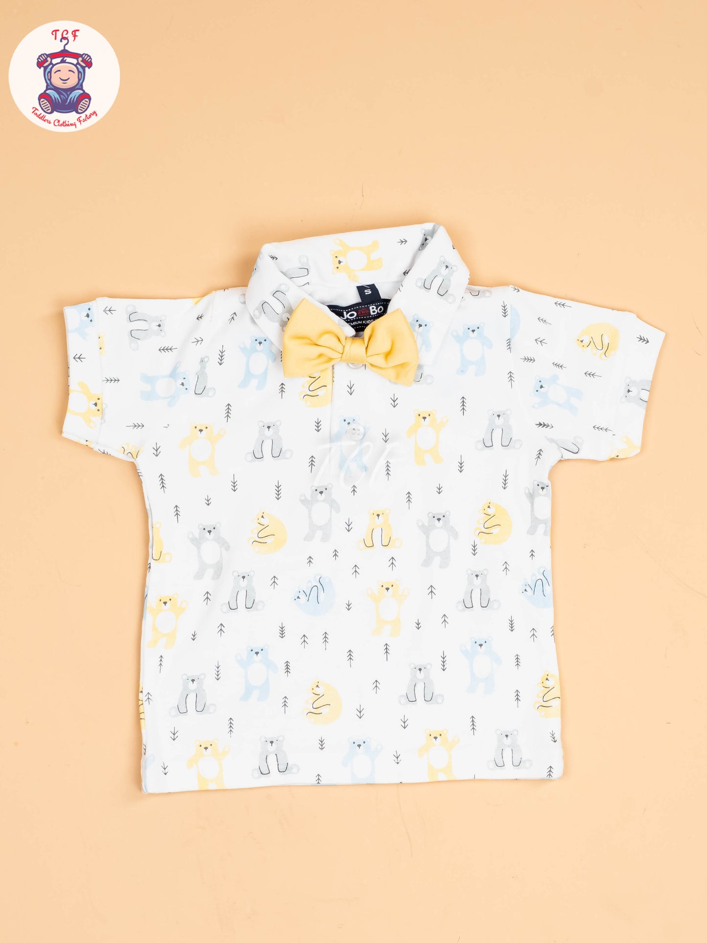 White & Yellow- Half Sleeves Shirts & Shorts Set With Suspender & Bow