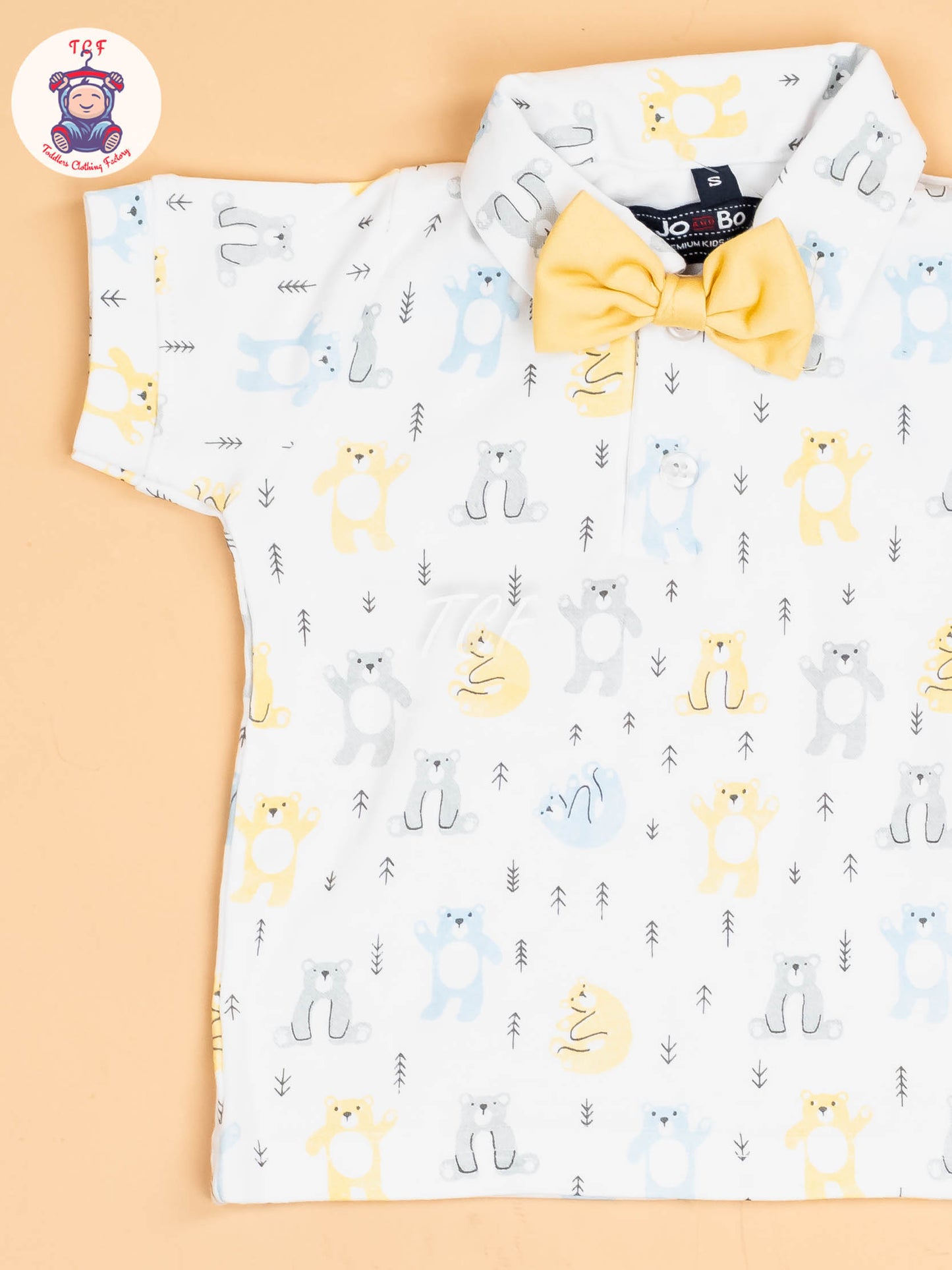 White & Yellow- Half Sleeves Shirts & Shorts Set With Suspender & Bow
