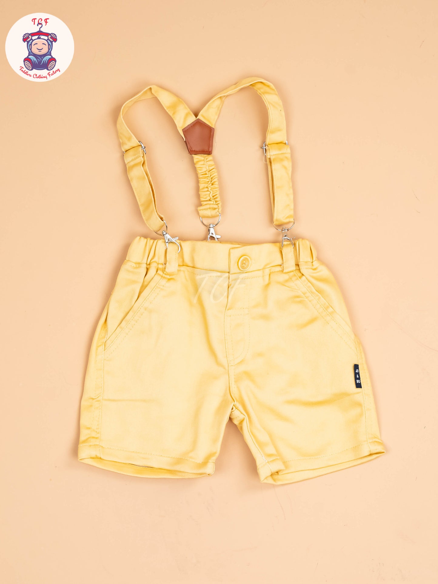 White & Yellow- Half Sleeves Shirts & Shorts Set With Suspender & Bow