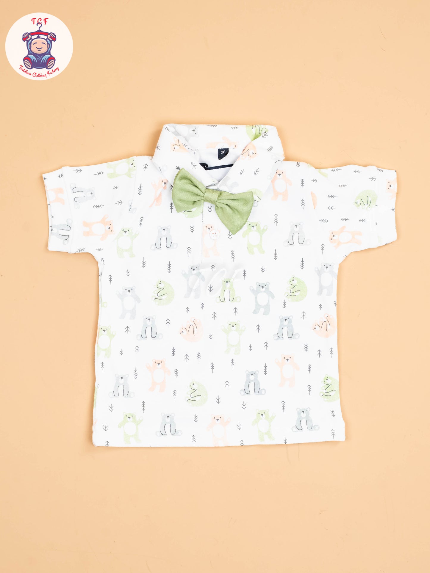 White & Pista Green - Half Sleeves Shirts & Shorts With Suspender Set & Bow