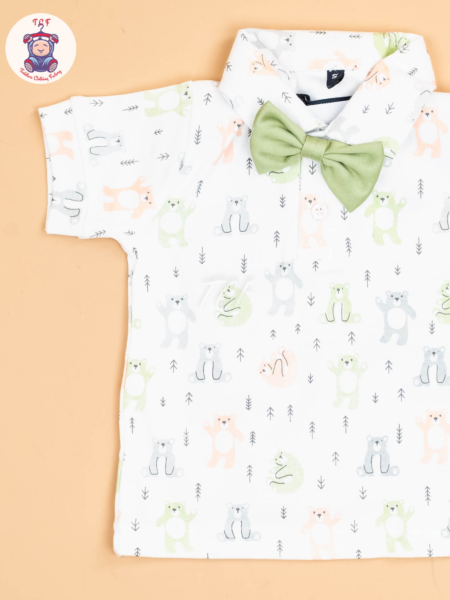 White & Pista Green - Half Sleeves Shirts & Shorts With Suspender Set & Bow