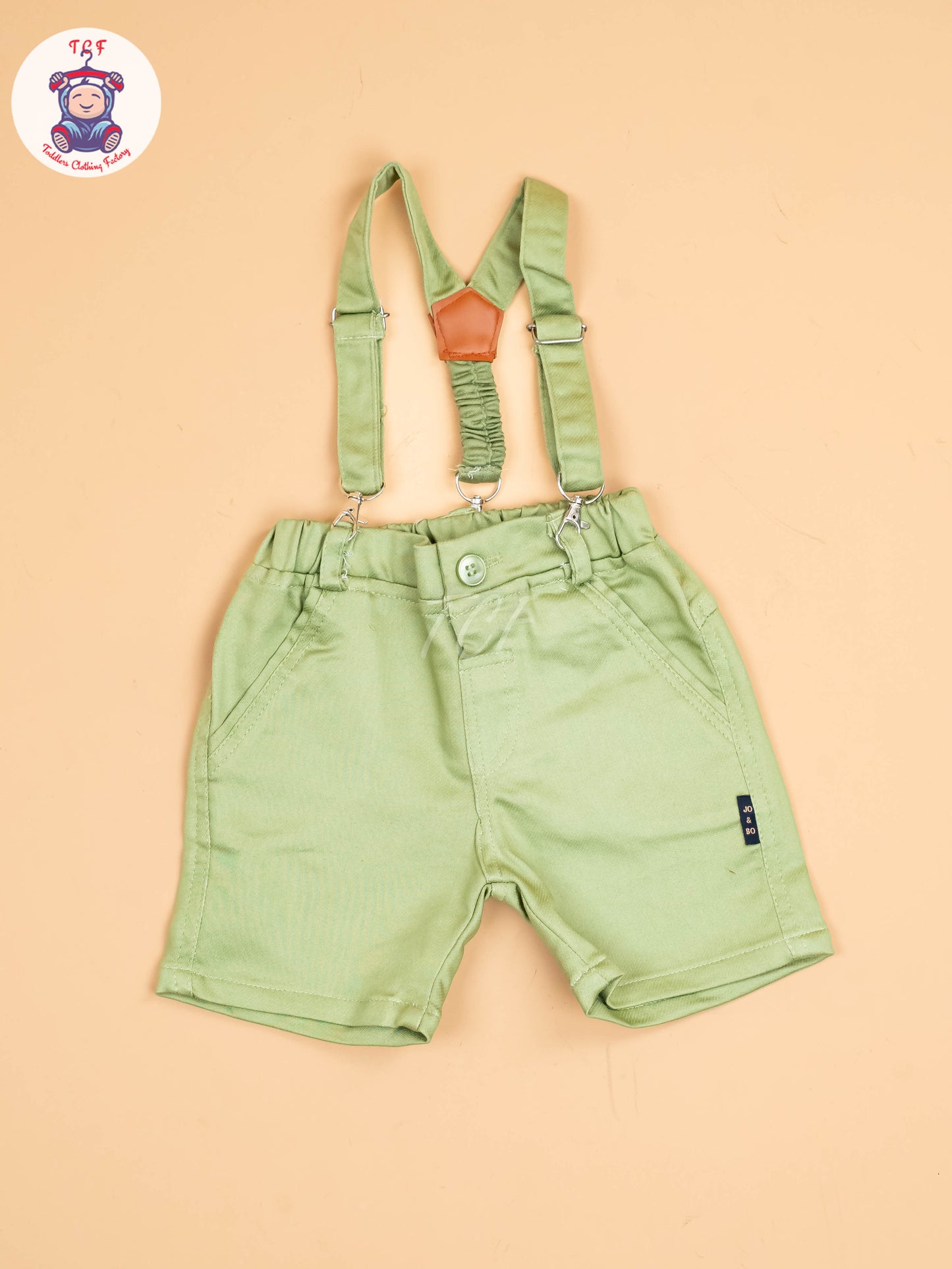 White & Pista Green - Half Sleeves Shirts & Shorts With Suspender Set & Bow