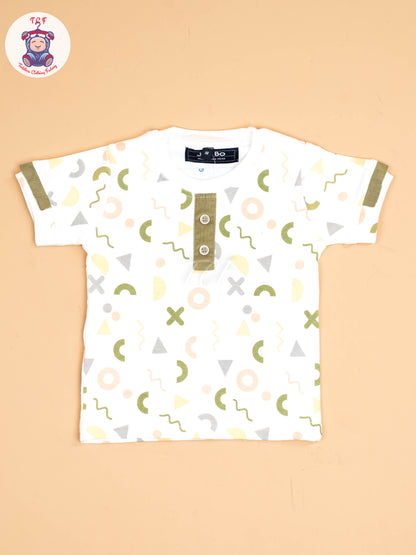 White & Light Green - Half Sleeves Shirts & Shorts With Suspender Sets