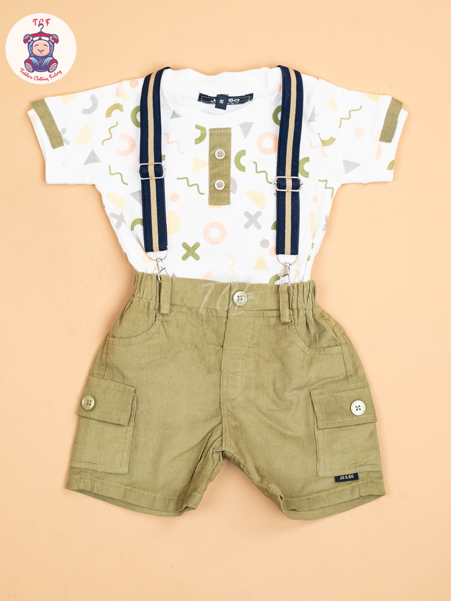 White & Light Green - Half Sleeves Shirts & Shorts With Suspender Sets