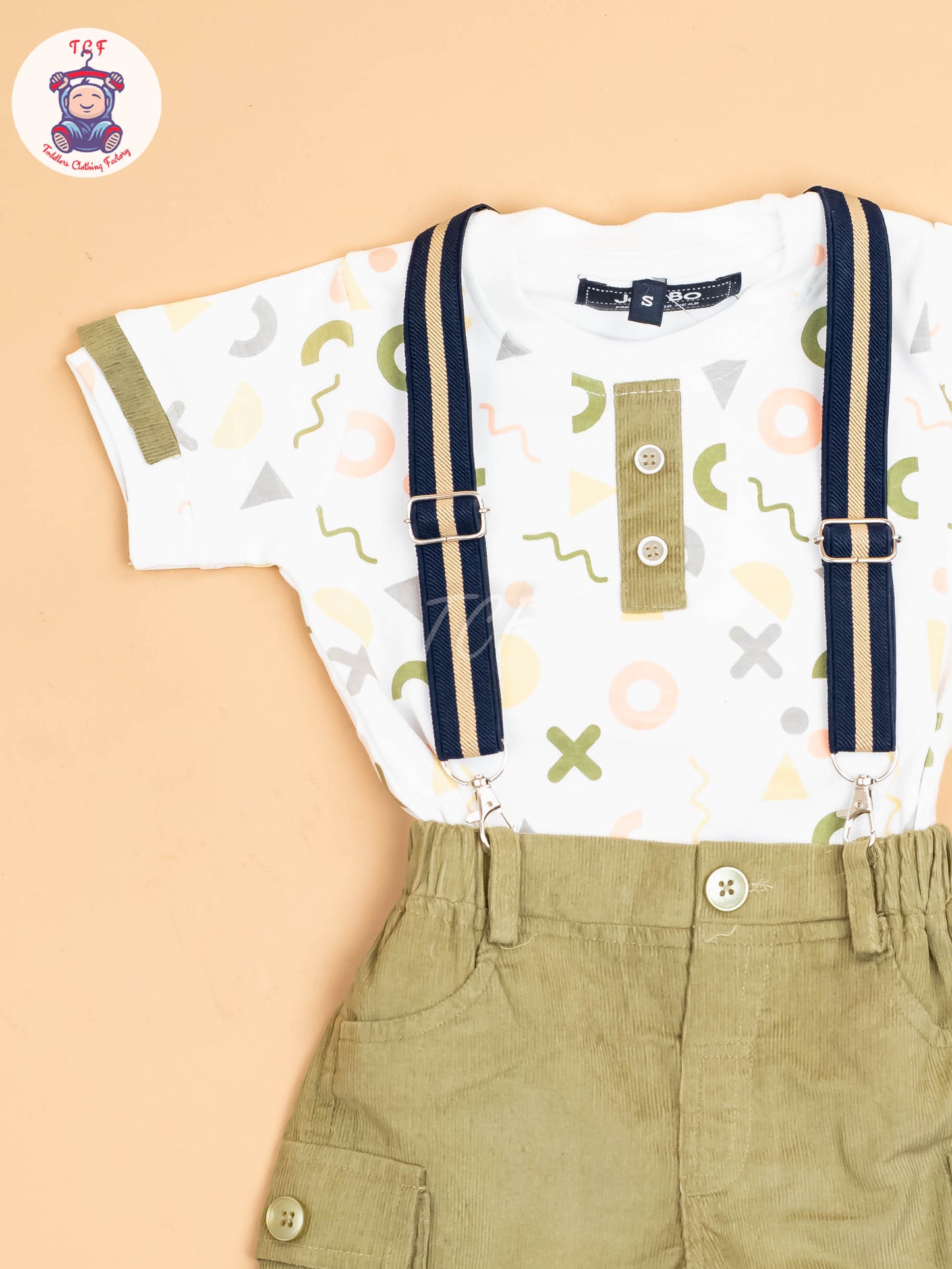 White & Light Green - Half Sleeves Shirts & Shorts With Suspender Sets