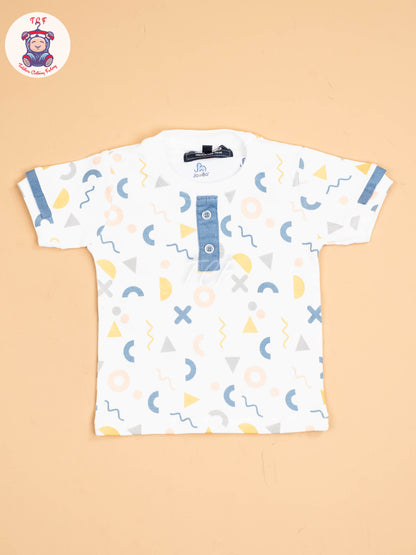 White & Light Blue - Half Sleeves Shirts & Shorts With Suspender Sets