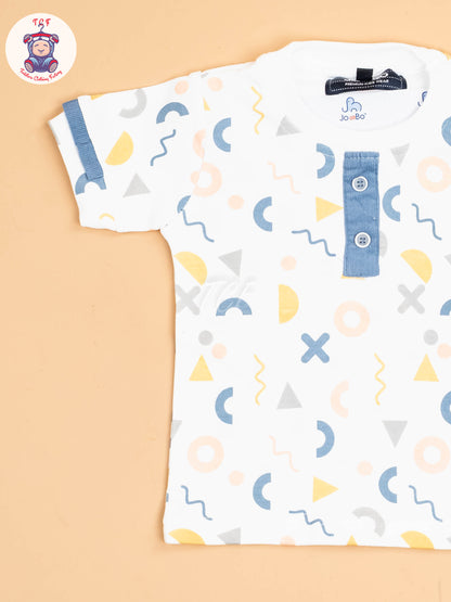 White & Light Blue - Half Sleeves Shirts & Shorts With Suspender Sets