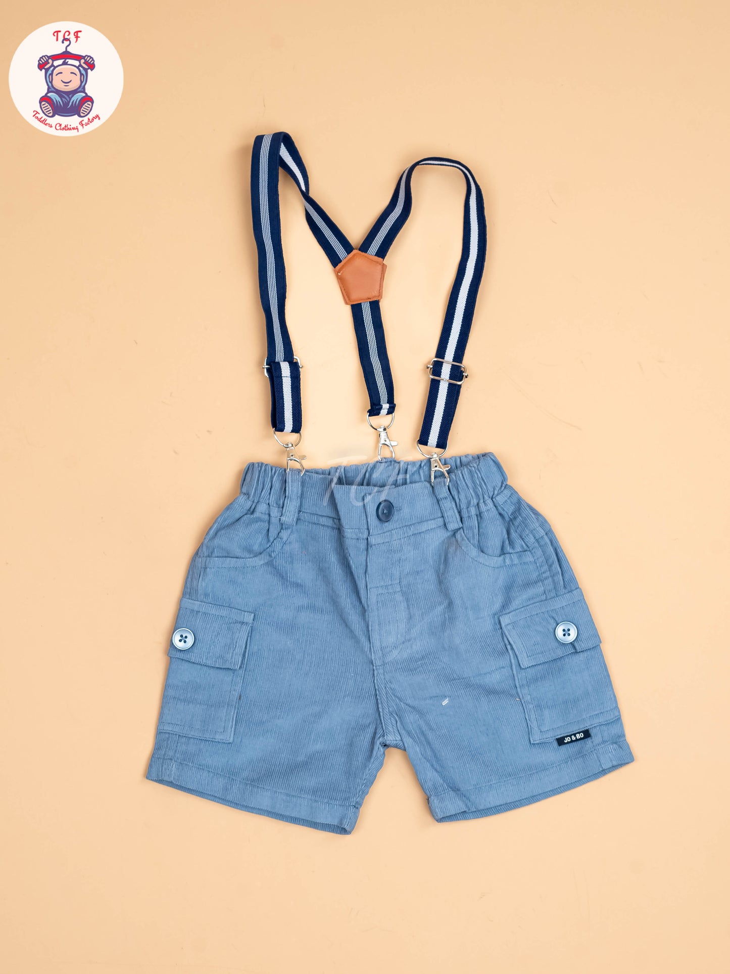White & Light Blue - Half Sleeves Shirts & Shorts With Suspender Sets