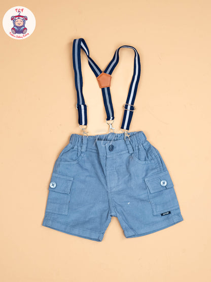 White & Light Blue - Half Sleeves Shirts & Shorts With Suspender Sets